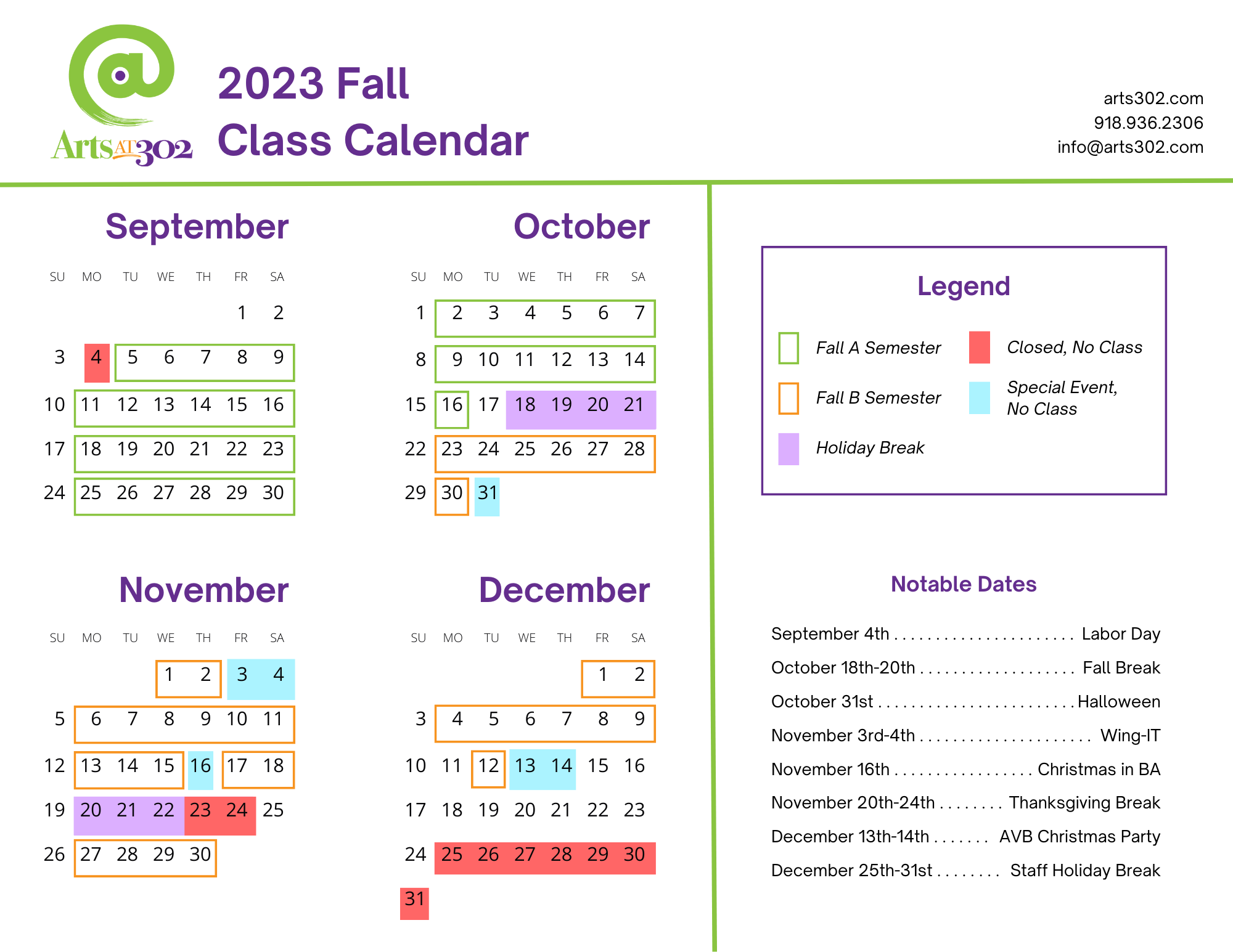 2023 Fall Class Calendar (1)